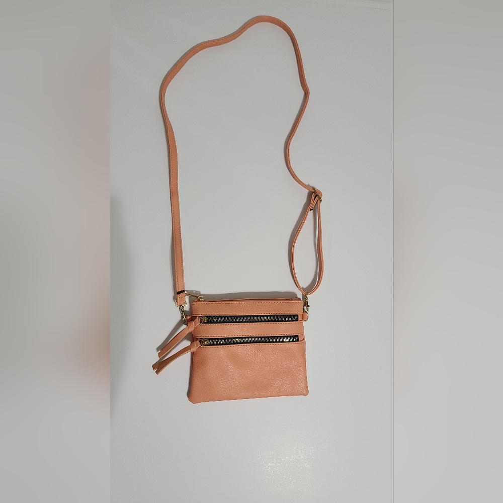 Multi Zipper Pocket Small Wristlet Crossbody Bag Coral orange‎